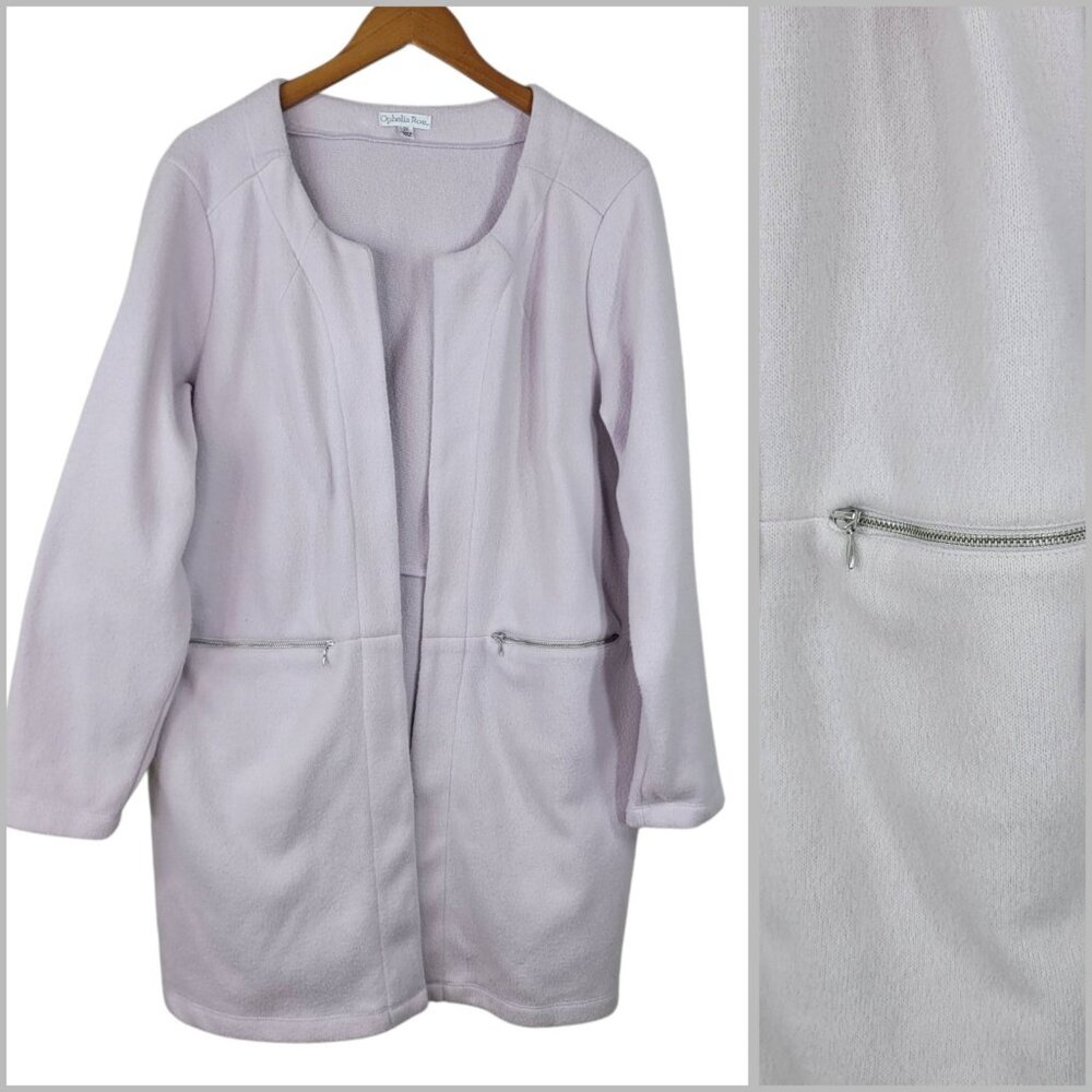 Ophelia Roe Plus Size 2X Open Front Fleece Casual Jacket Light Pink Zip Pockets